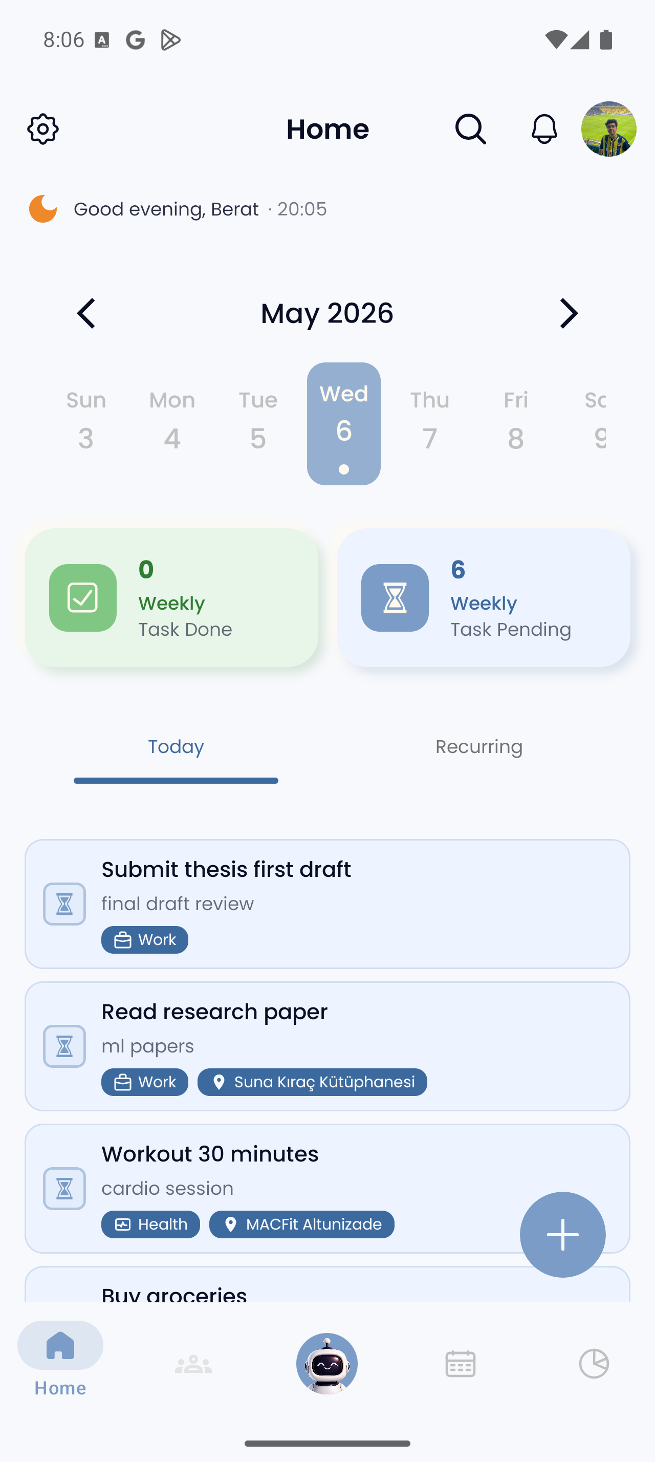 DoneBot home screen